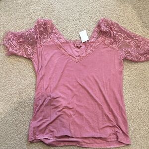 POL Women's Pink Lace Sleeve Blouse